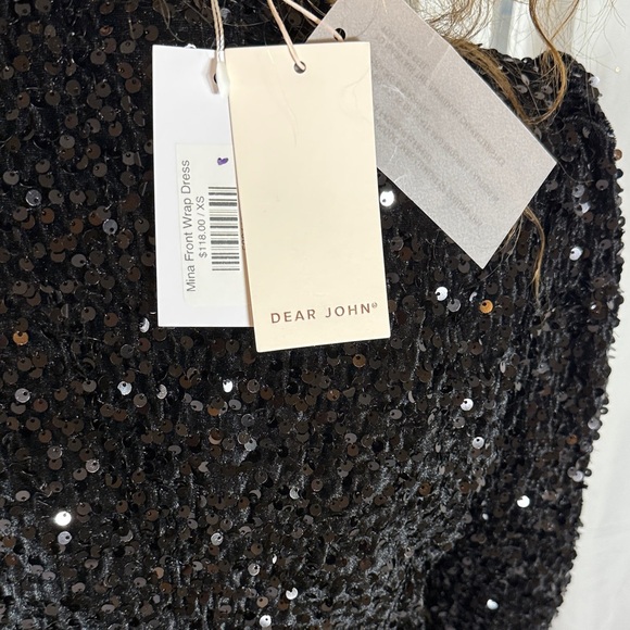 DEAR JOHN BLACK SEQUIN LONG SLEEVE MINI DRESS XS NWT - Picture 9 of 11